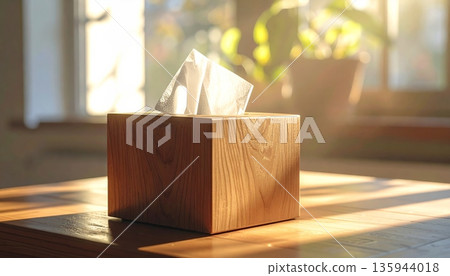 An open old wooden crate gift box holds a single brown candle isolated on a white background as a storage object 135944018