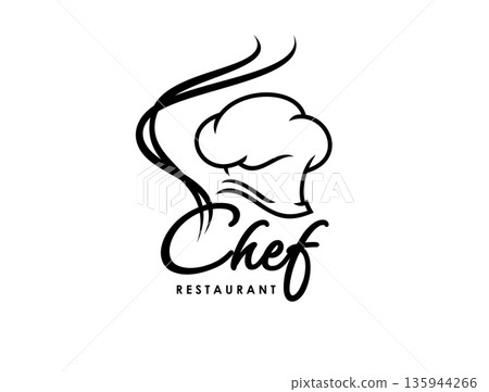 Restaurant chef cook icon, culinary and gastronomy symbol. Professional cooking vector icon, restaurant chef cook emblem. Catering service badge with chef hat, vapor or smoke, handwritten typography Restaurant chef cook icon, culinary and gastronomy symbol. Professional cooking vector icon, restaurant chef cook emblem. Catering service badge with chef hat, vapor or smoke, handwritten typography 135944266