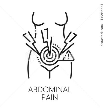 Abdominal pain gynecology healthcare line icon or pictogram. Reproductive medicine icon, urinary healthcare vector pictogram. Gynecology problem and fertility symbol with pain in woman abdominal area 135944361