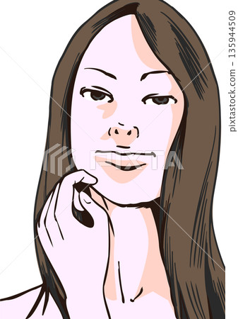 Close-up of a young woman scratching her face in annoyance 135944509