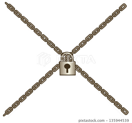 圖中描繪了一條交叉的鏈條和一把鑰匙。 135944539