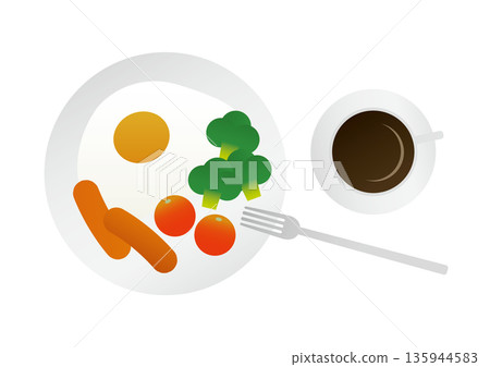 早餐和咖啡插畫素材 135944583