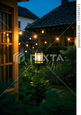 户外花园黄昏灯光景致 135945071