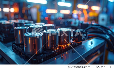 A red electronic circuit board with components mounted like a motherboard rests on a restaurant table near a glass bottle of alcohol and a kitchen candle 135945094