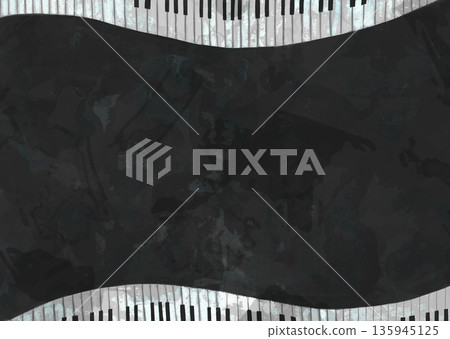 Image of piano keys arranged in a curved pattern on a black background Image of piano keys arranged in a curved pattern on a black background 135945125