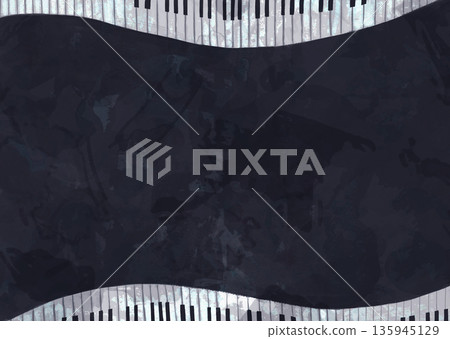 Image of piano keys arranged in a curved pattern on a blue background 135945129