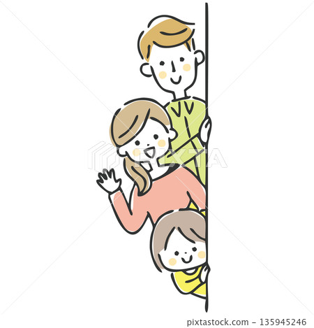 Family peeking out from the wall 135945246