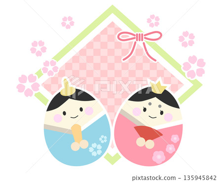 女兒節素材:雛人偶與天皇插圖,菱形櫻花圖案畫框 女兒節素材:雛人偶與天皇插圖,菱形櫻花圖案畫框 135945842