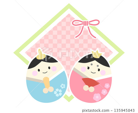 女兒節素材：菱形畫框內繪有女兒人偶與天皇的插圖 135945843