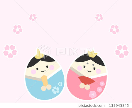 春季女兒節相框 - 雛人偶、天皇皇后和櫻花 135945845