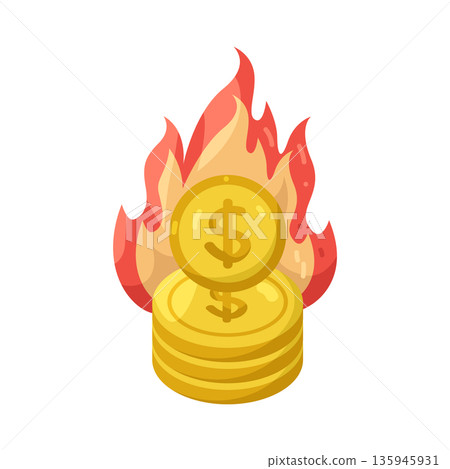 Illustration of burning coin 135945931