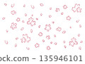 Pink hand-drawn illustration of cherry blossom petals falling 135946101