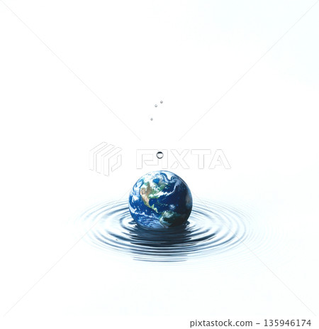 Earth immersed in water creates ripples, symbolizing environmental change and impact on global resources Earth immersed in water creates ripples, symbolizing environmental change and impact on global resources 135946174