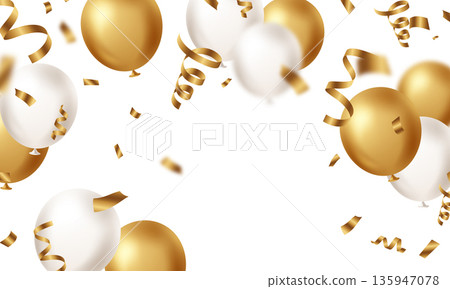 Beautiful 3D gold balloon illustration banner background template, perfect for festive decorations. Beautiful 3D gold balloon illustration banner background template, perfect for festive decorations. 135947078