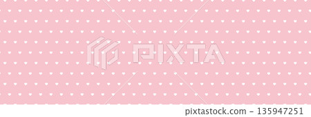 Valentines Day long banner. Heart long seamless pattern. Women Day. Bright white hearts confetti on pink background. Celebration bg. 8 March card. Wedding invitation border. Vector illustration Valentines Day long banner. Heart long seamless pattern. Women Day. Bright white hearts confetti on pink background. Celebration bg. 8 March card. Wedding invitation border. Vector illustration 135947251