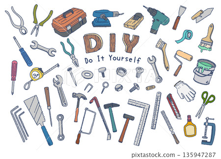 DIY Tools Hand-drawn Illustration Set (Color) DIY Tools Hand-drawn Illustration Set (Color) 135947287