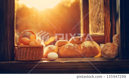 A scene with many eggs in a basket A scene with many eggs in a basket 135947299