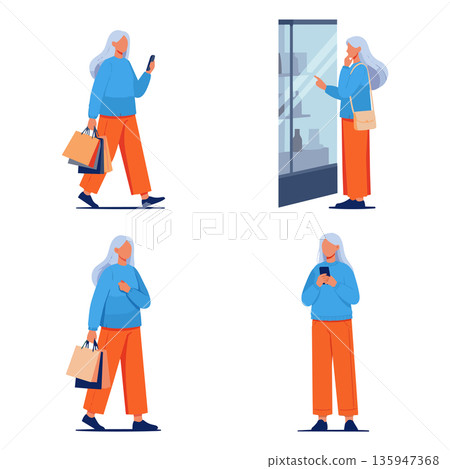 一組女性購物的插圖 135947368
