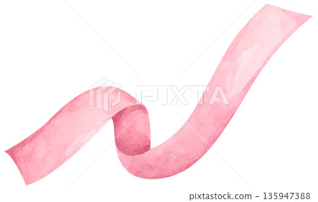 Pink watercolor ribbon set, wavy ribbon curled wave flow, elegant luxury decoration banner, abstract curve swirl line, gift card invitation border label corner. 135947388