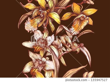 Vanilla orchid botanical seamless pattern. Vanilla orchid botanical seamless pattern. 135947527