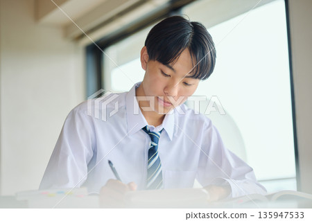 High school boy studying hard 135947533
