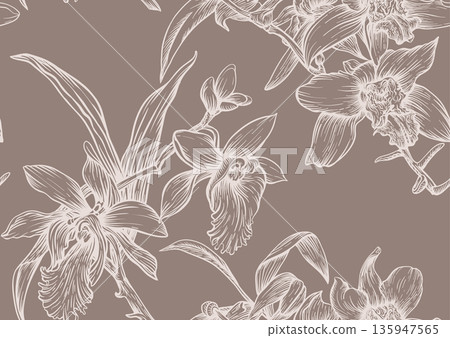 Vanilla orchid seamless coloring page. Vanilla orchid seamless coloring page. 135947565
