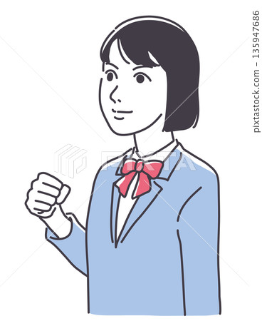 女學生緊握拳頭 女學生緊握拳頭 135947686