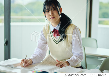 High school girls studying hard for exams 135948204