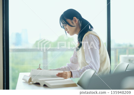 High school girls studying hard for exams 135948209