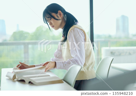 High school girls studying hard for exams 135948210