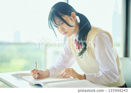 High school girls studying hard for exams 135948245