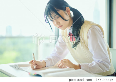 High school girls studying hard for exams 135948246