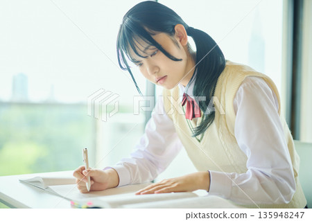 High school girls studying hard for exams 135948247