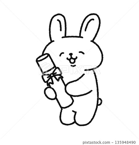 可愛的兔子拿著畢業證書的線條畫 135948490
