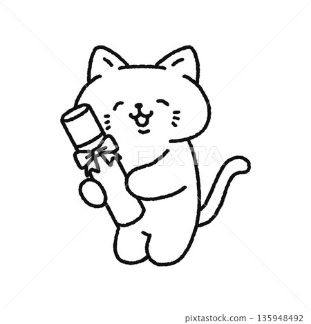 可愛的貓咪拿著畢業證書的線條畫 135948492