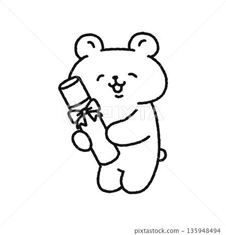 可愛的熊拿著畢業證書的線條畫 135948494