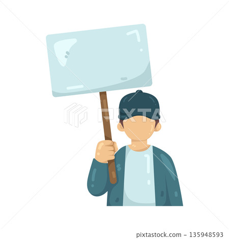 Illustration of protester holding a sign Illustration of protester holding a sign 135948593