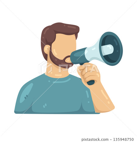 Illustration of protester with a megaphone Illustration of protester with a megaphone 135948750