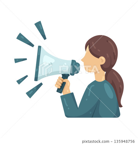 Illustration of protester with a megaphone Illustration of protester with a megaphone 135948756
