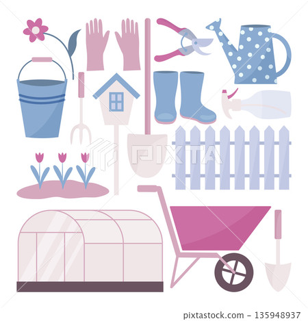 Set of gardening tools Set of gardening tools 135948937