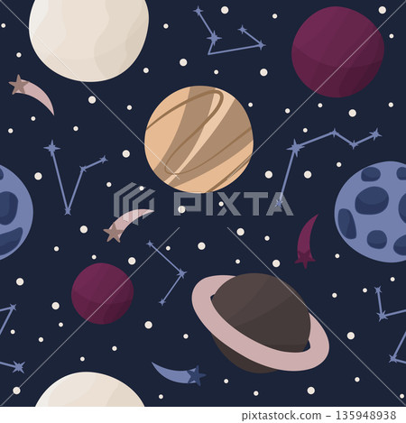 seamless pattern with planets and galaxy space seamless pattern with planets and galaxy space 135948938