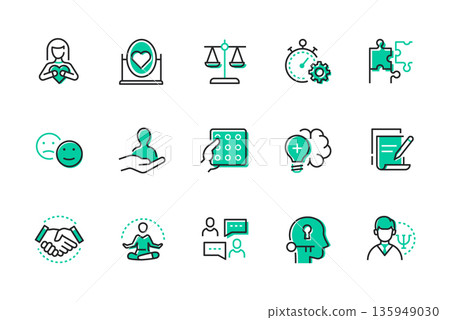 Psychology and mental health - set of line design style icons Psychology and mental health - set of line design style icons 135949030