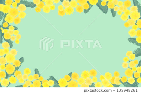 手繪含羞草邊框_綠色背景_橫向 手繪含羞草邊框_綠色背景_橫向 135949261