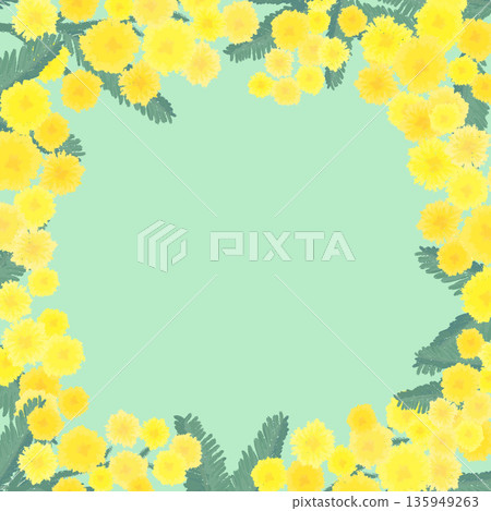 手繪含羞草邊框_綠色背景_方形 手繪含羞草邊框_綠色背景_方形 135949263