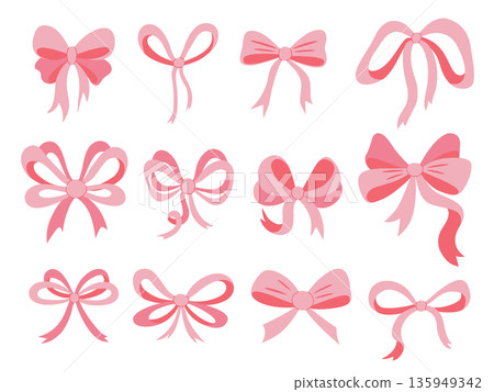 Delicate pink cute bows in coquette style Delicate pink cute bows in coquette style 135949342