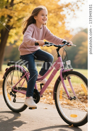 Girl cycling outdoors 135949381
