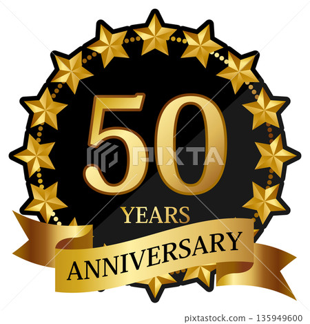 Luxurious star 50th anniversary emblem in black and gold 135949600