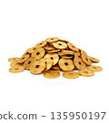 Pile of Chinese Gold Coins Isolated on White Background Symbol of Wealth and Prosperity 135950197