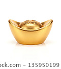 Chinese Gold Ingot Yuanbao on white background, Symbol of Wealth and Prosperity 135950199