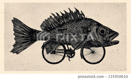Bicycle and fish art design concept Bicycle and fish art design concept 135950610